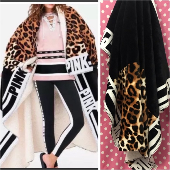 Pink Victoria’s Secret cheetah Sherpa blanket